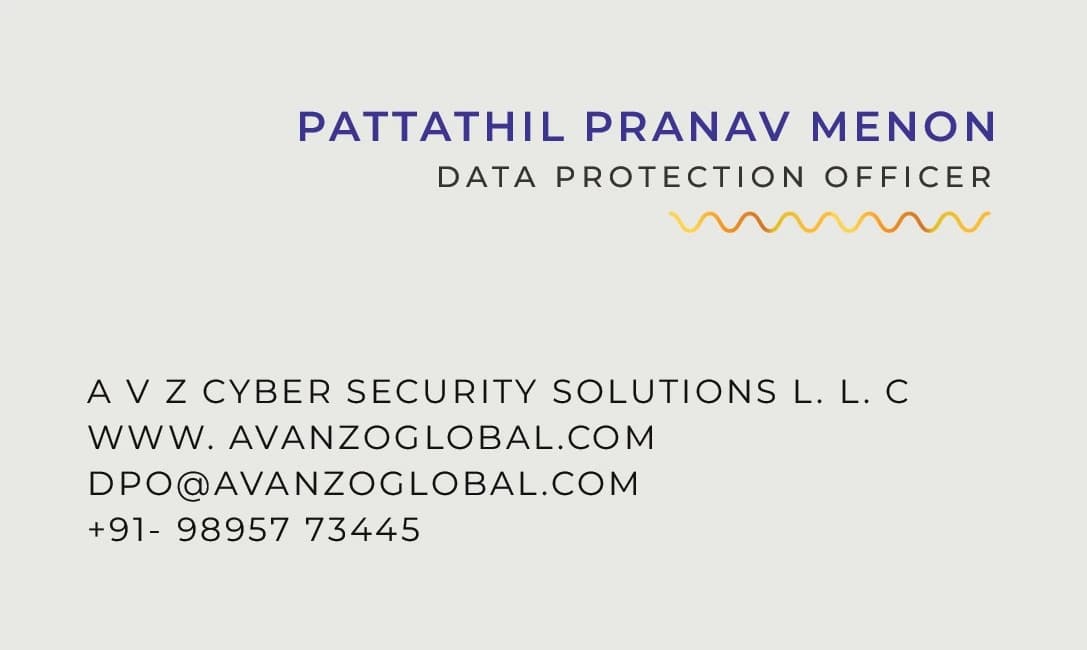 Visiting card of Adv. Pattathil Pranav Menon, Data Protection Officer
