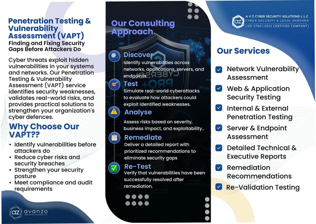 First page of the Penetration Testing & Vulnerability Assessment (VAPT) brochure